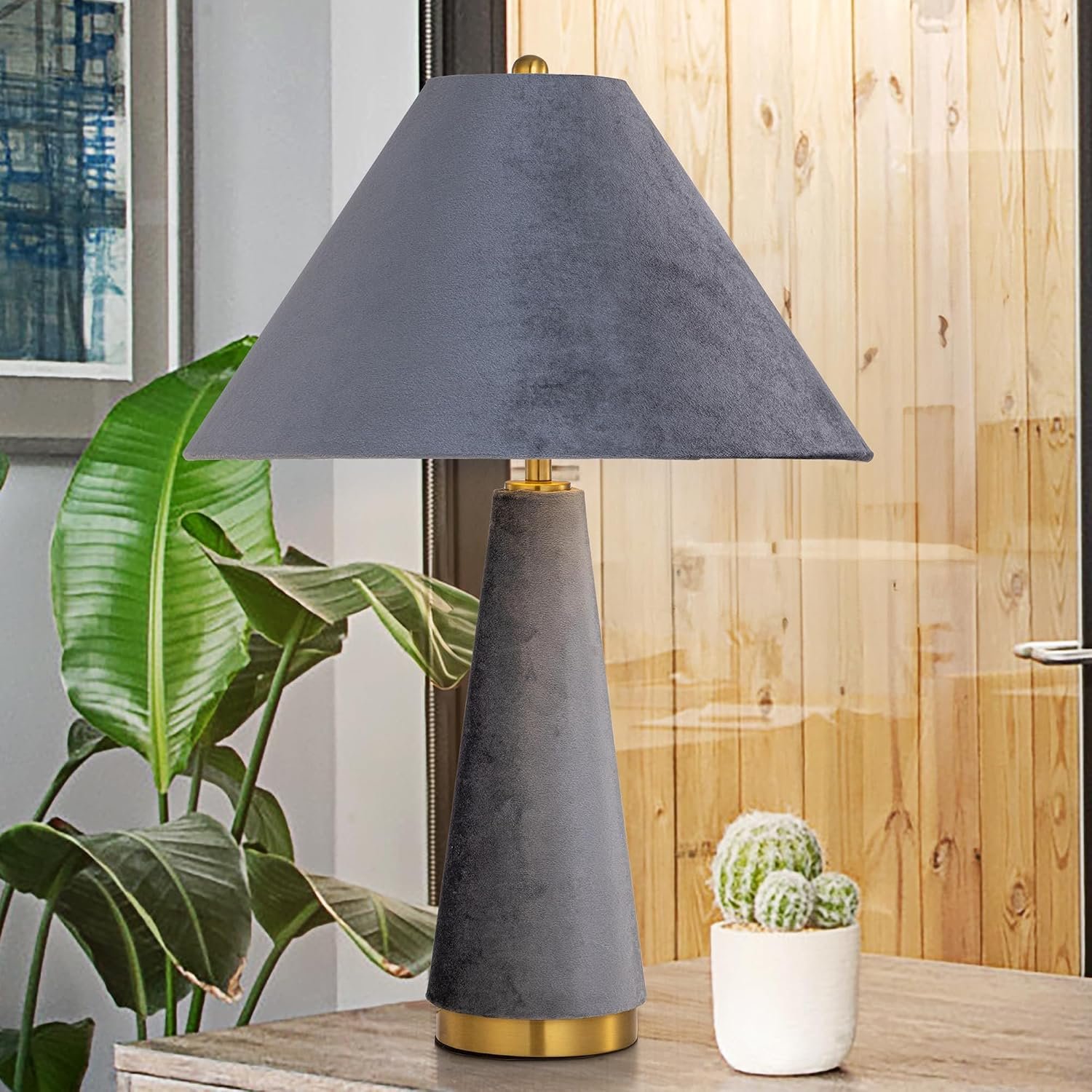 TOCHIC Table Lamp Modern, Mid Century Table Lamps for Bedroom, Bedside Single Table Lamp for Living Room, Entry Lamp with Velvet Lamp Shades,Vintage Desk Lamp for Kids Room, Office, Study Room