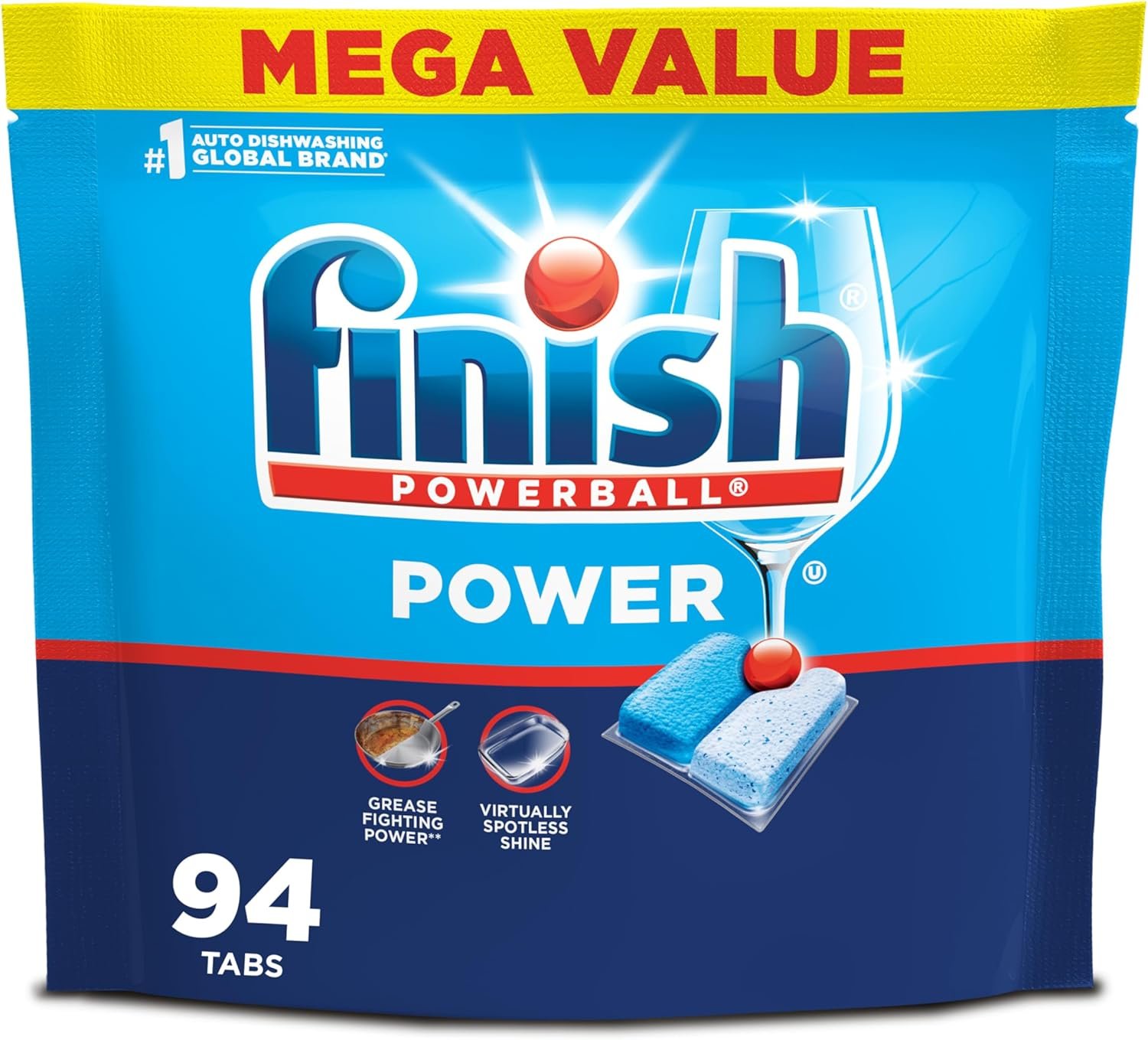 Finish Power Dishwasher Pods, No Pre-Rinse Dishwasher Detergent Soap For Deep Clean & Shine with Degreasing Power, Fresh Scent, 94 Count