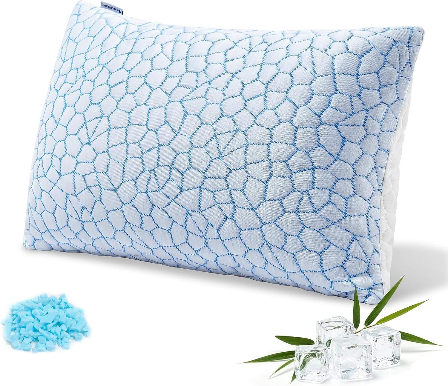 Cooling Memory Foam Pillow for Sleeping, Ice Silk Cool Touch Bed Pillow with Adjustable Shredded Foam Fill, Breathable Support for Hot Sleepers, Side, Back & Stomach Sleepers, Standard, 1 Pack