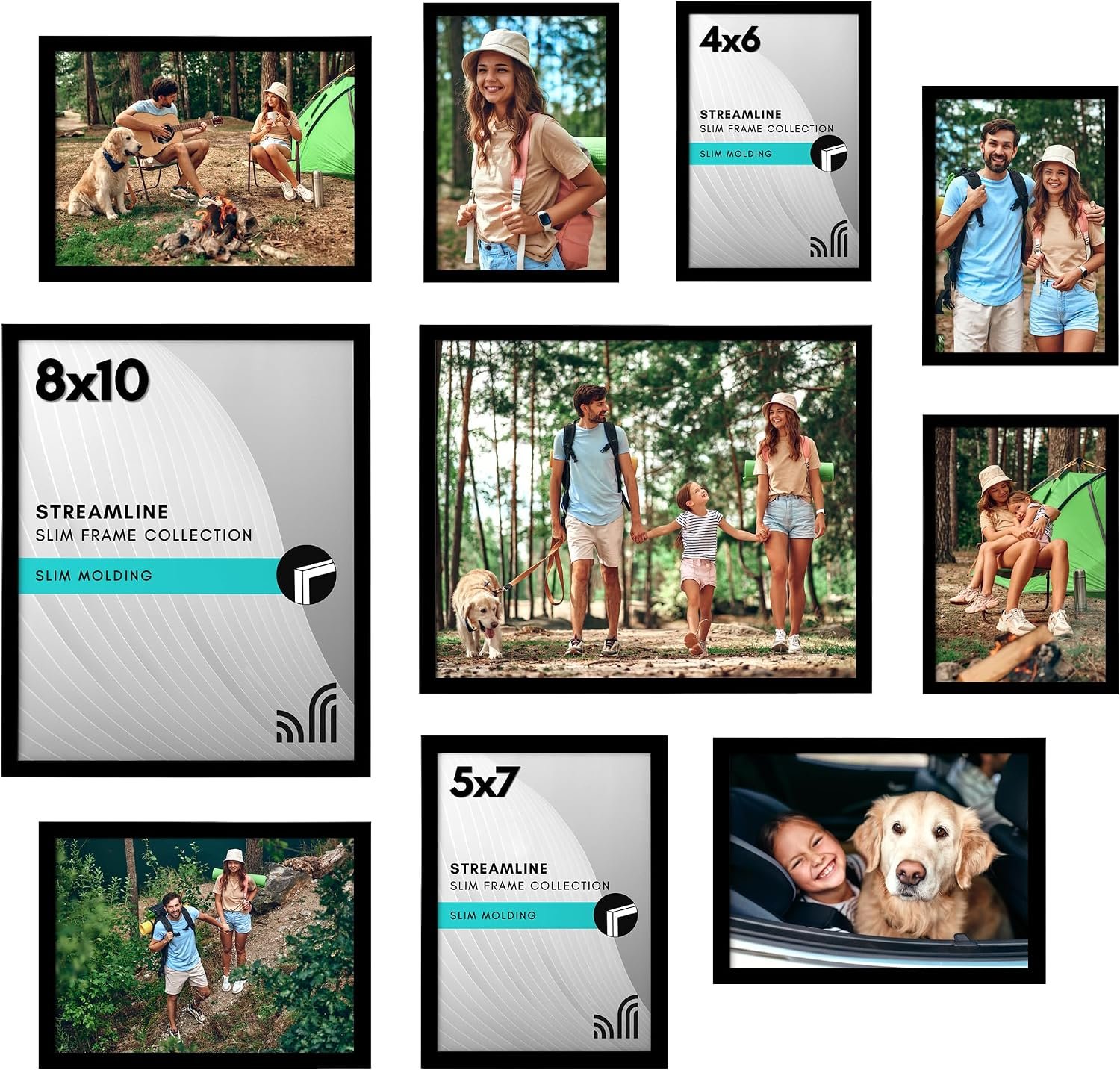 Americanflat Set of 10 Picture Frames with Shatter-Resistant Glass – Gallery Wall Frame Set with Two 8×10, Four 5×7 and Four 4×6 Frames – Streamline Collection – Black