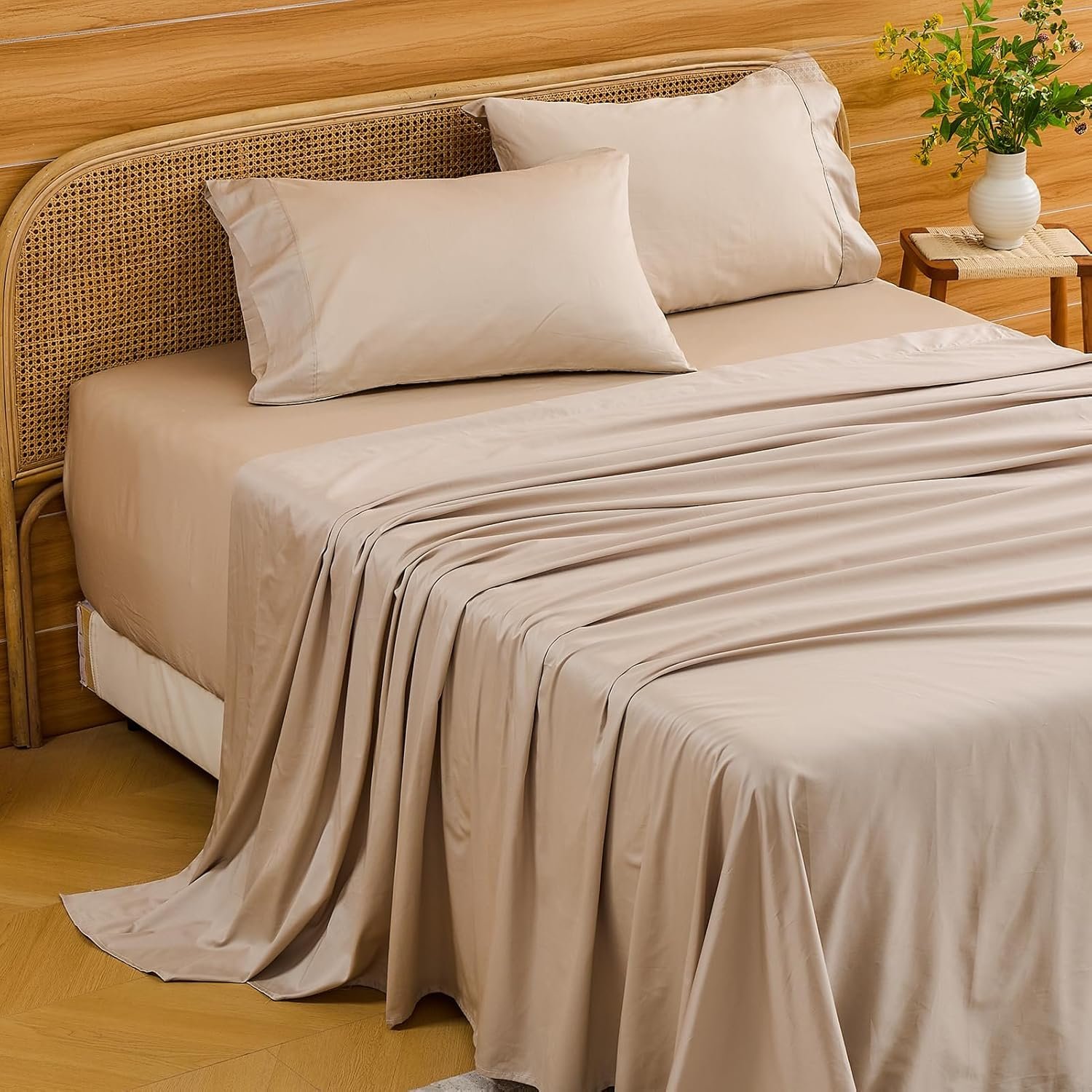 Bedlifes Deep Pocket Sheets 18-24 Inch, King Size Egyptian Cotton 1000 Thread Count, 4-Piece – Fits Extra Thick Mattresses, Cooling & Breathable (Linen)