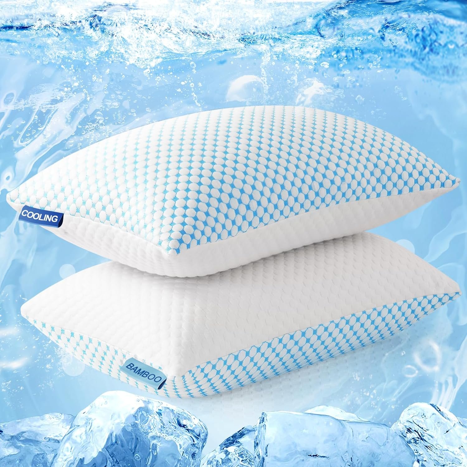 EASELAND Firm Pillows Shredded Memory Foam with Adjustable Fill – Queen Size Set of 2, Removable Cooling Cover for Hot Sleepers, Cool Bed Pillow for Side Back Stomach Sleepers