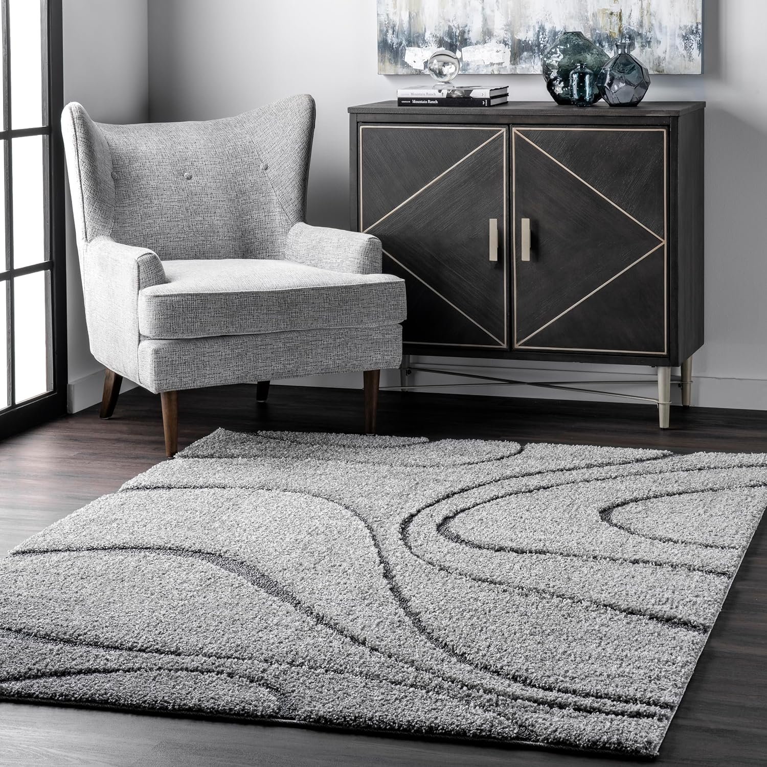 nuLOOM Carolyn Modern Shag Area Rug – 6’7″ x 9′ Shag Area Rug Transitional Dark Grey Rugs for Living Room Bedroom Dining Room Nursery
