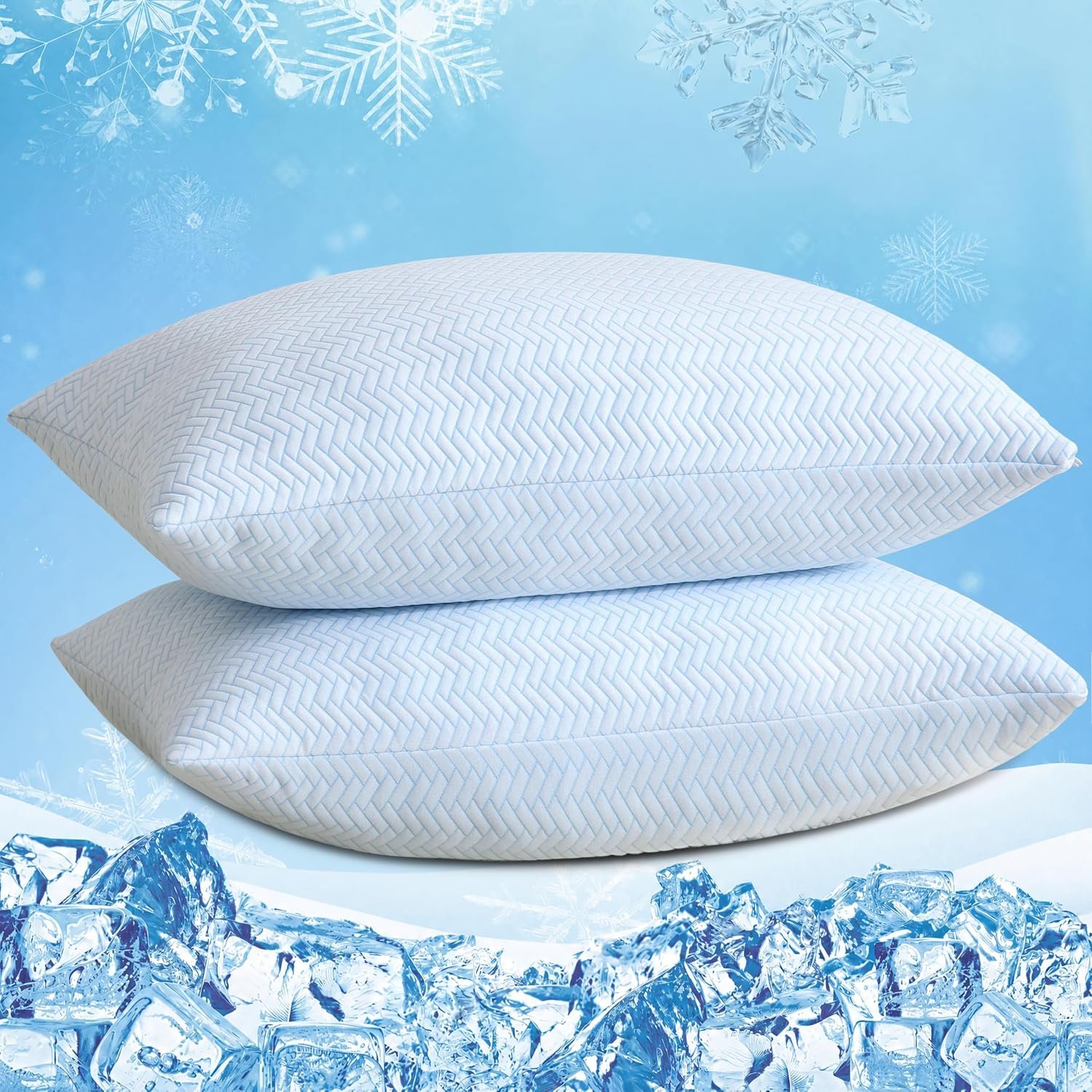 DOWNCOOL Cooling Pillow Queen Size Set of 2, Adjustable Shredded Memory Foam Pillows for Sleeping, Cool Bed Pillows for Hot Sleepers, Supportive Firm Pillow for Side Back Stomach Sleepers, 20″X30″