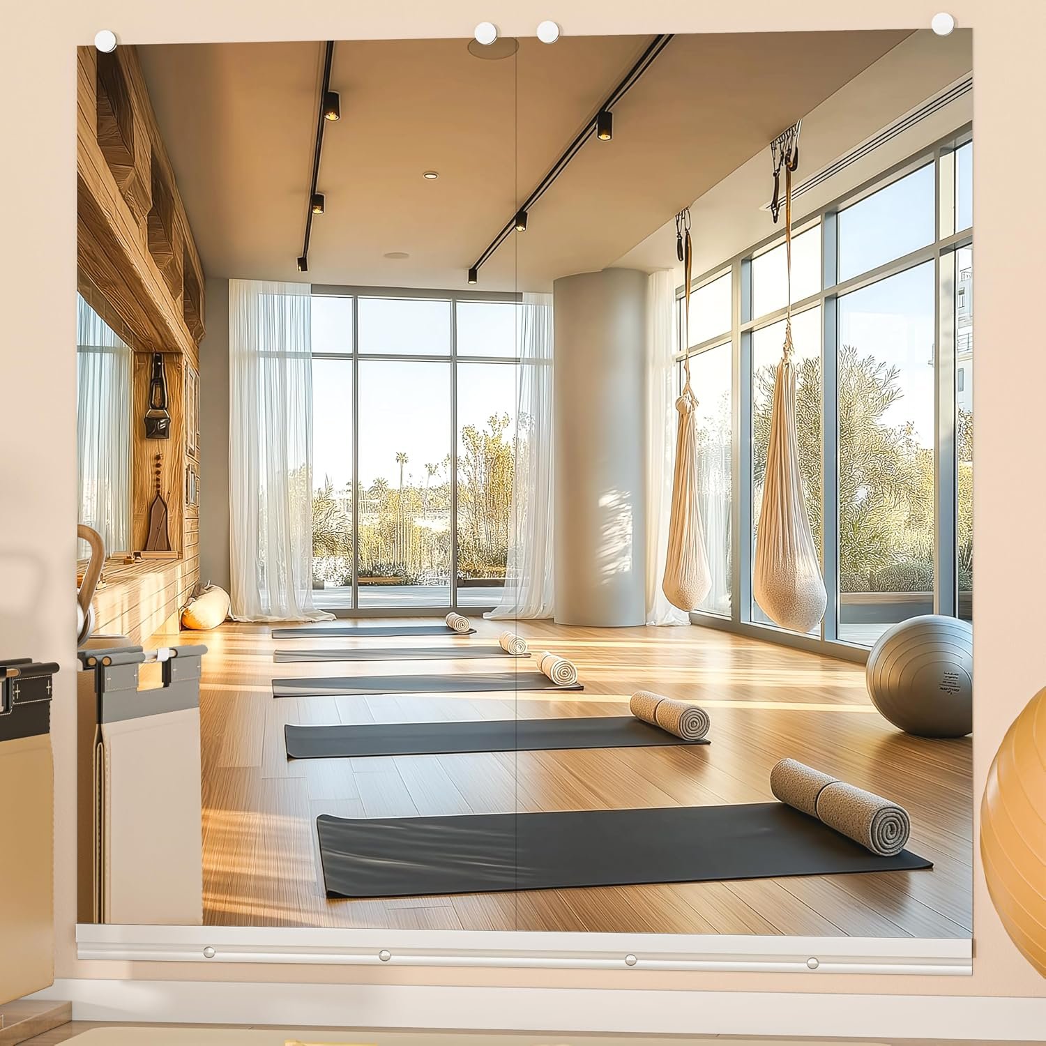 Hasipu Home Gym Mirror, 48″x24″ Each, 2-Pack Frameless Wall Mounted Mirrors with Glass Clamps & 1 Aluminum Rail, Large Body Mirror for Home Gym, Yoga Studio, Bedroom, Silver Tempered Glass