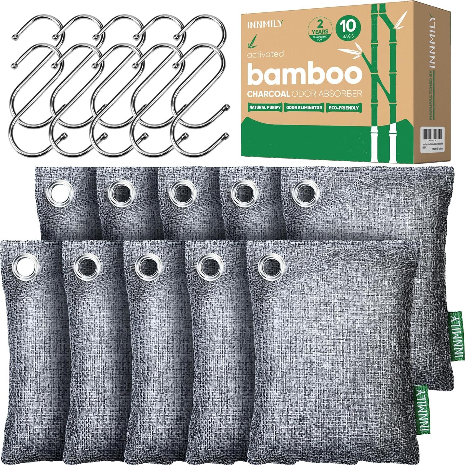 Innmily Activated Charcoal Odor Absorber, Odor Eliminator for Strong Odor,Bamboo Charcoal Air Purifying Bags for Shoe Home Car Closet Pet, Sneaker Deodorizer, Smoke Room Deodorizer(10 x 100g)