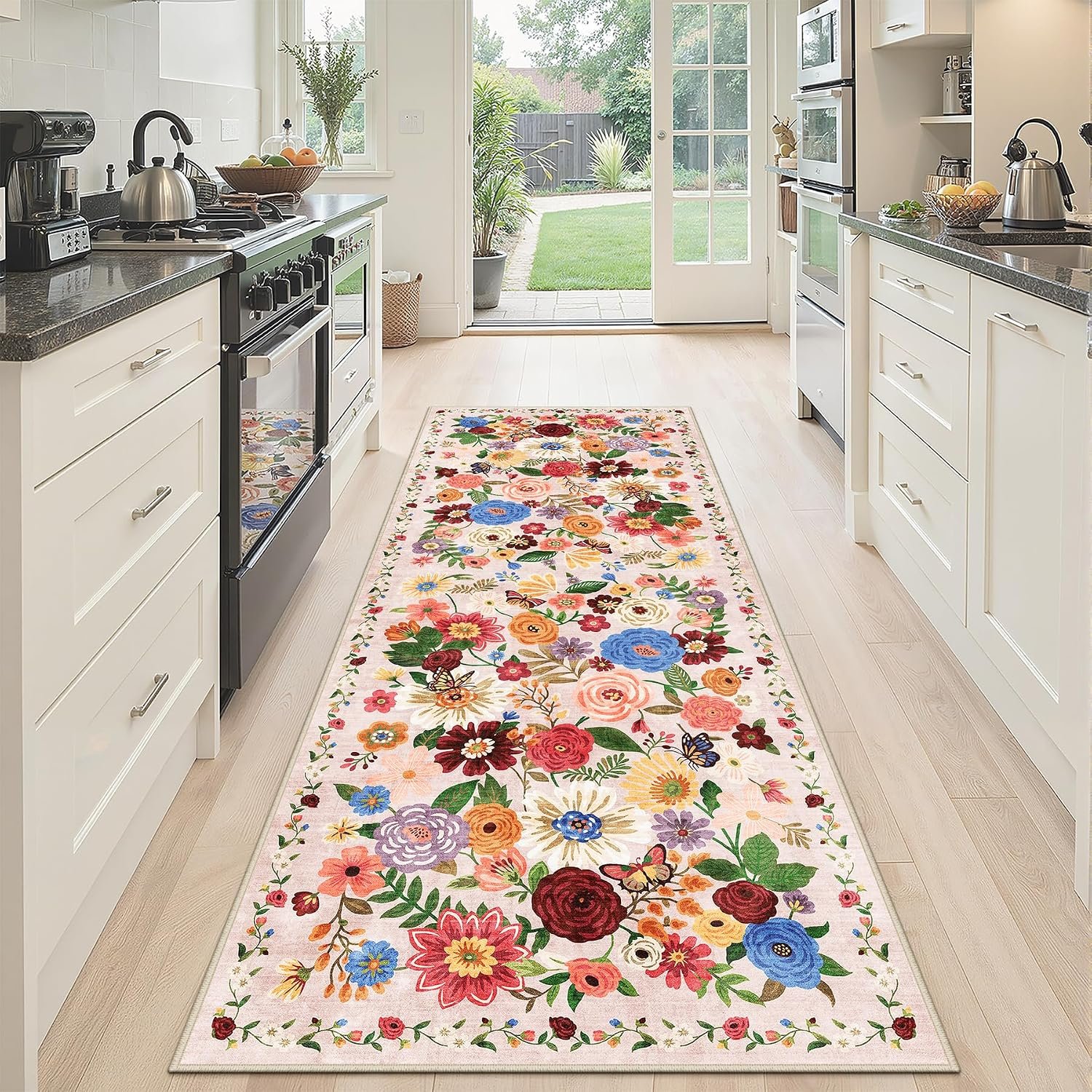 Runner Rug 2×6 Blush Beige, Kitchen Rug Non Slip Washable Rugs with Rubber Backing Soft Floral Carpet Runner for Hallways, Kitchen, Laundry, Bedroom, Bathroom (2 x 6, Beige Blush)