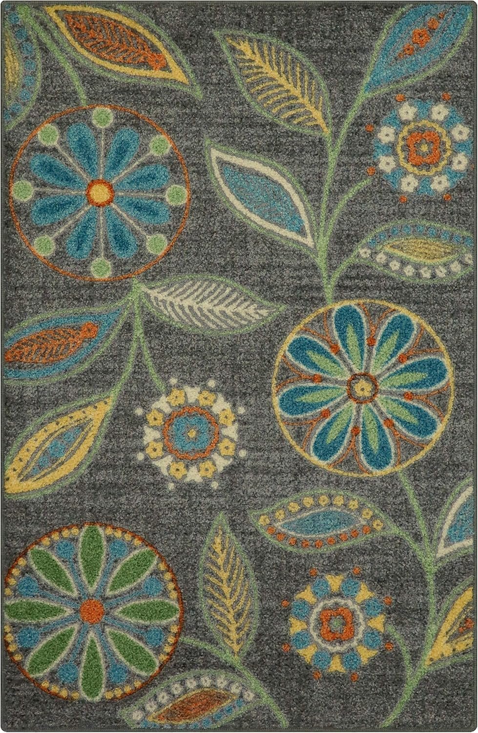 Maples Rugs Reggie Floral Kitchen Rug – Made in USA – Washable, Non Slip Indoor Carpet for Entryway, Foyer, Kitchen, and Bathroom, 2’6 x 3’10, Dark Grey