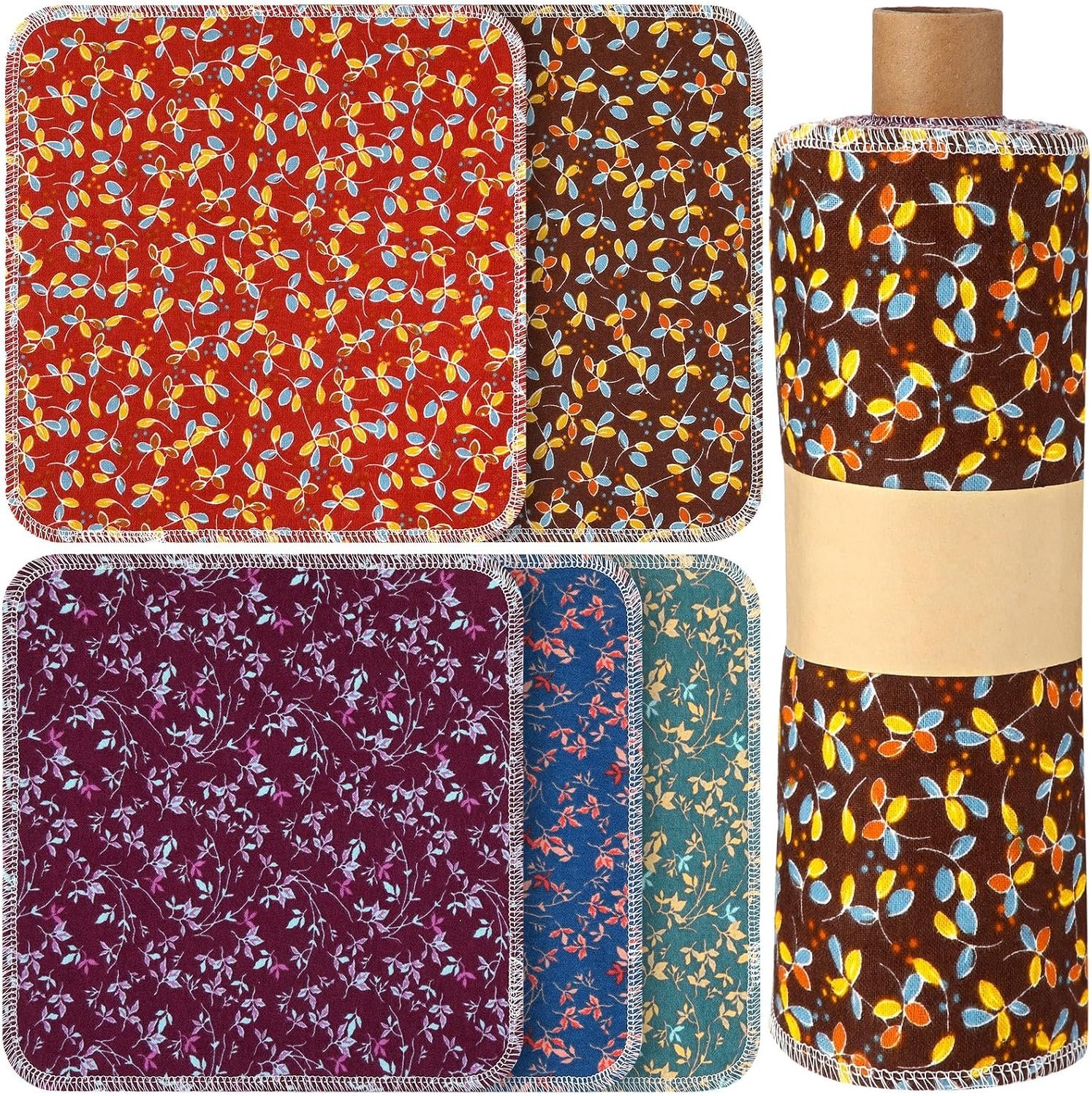 VitalCozy 25 Pcs Reusable Paper Towels Reusable Cotton Towels Toilet Absorbent Washable Paper with Roll Kitchen Dishcloth for Kitchen(Bamboo)