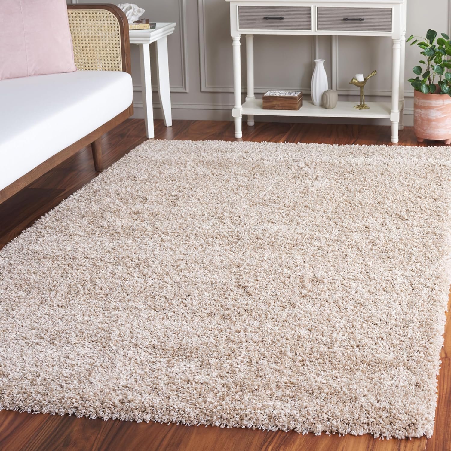 SAFAVIEH California Shag Collection Area Rug – 5’3′ x 7’6′, Beige, Non-Shedding & Easy to Clean, Ultra Plush Thick Pile, Ideal for Living Room, Bedroom, Dining Space (SG151-1313)