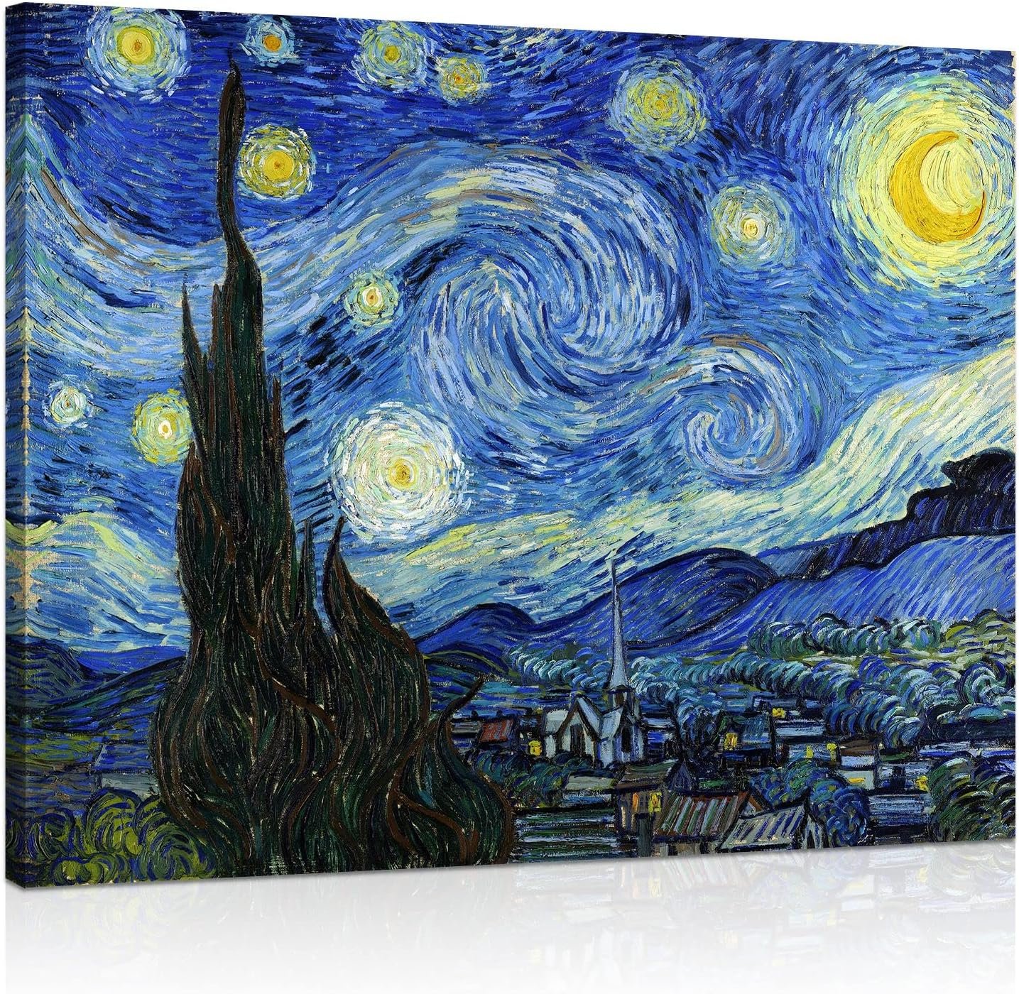 1 KINGO Van Gogh Canvas Wall Art: Starry Night Landscape Painting Picture Reproduction Room Decor – Famous Art Prints Modern Artwork Framed Poster Bedroom Home Decoration 12″ x 15″