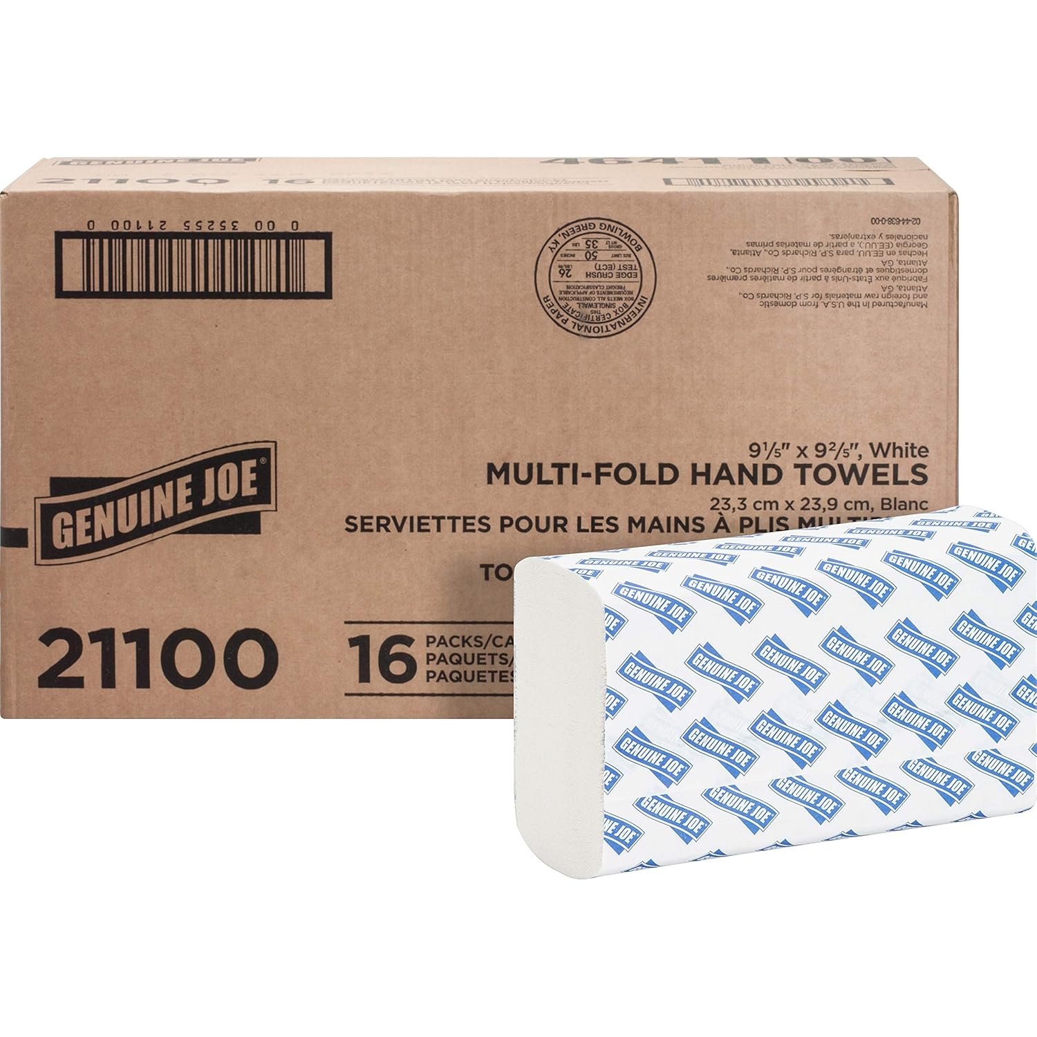 Genuine Joe Multifold Hand Towels, 9.5″ x 9.10″, 1-Ply, White, 250/Pack, 16 Count