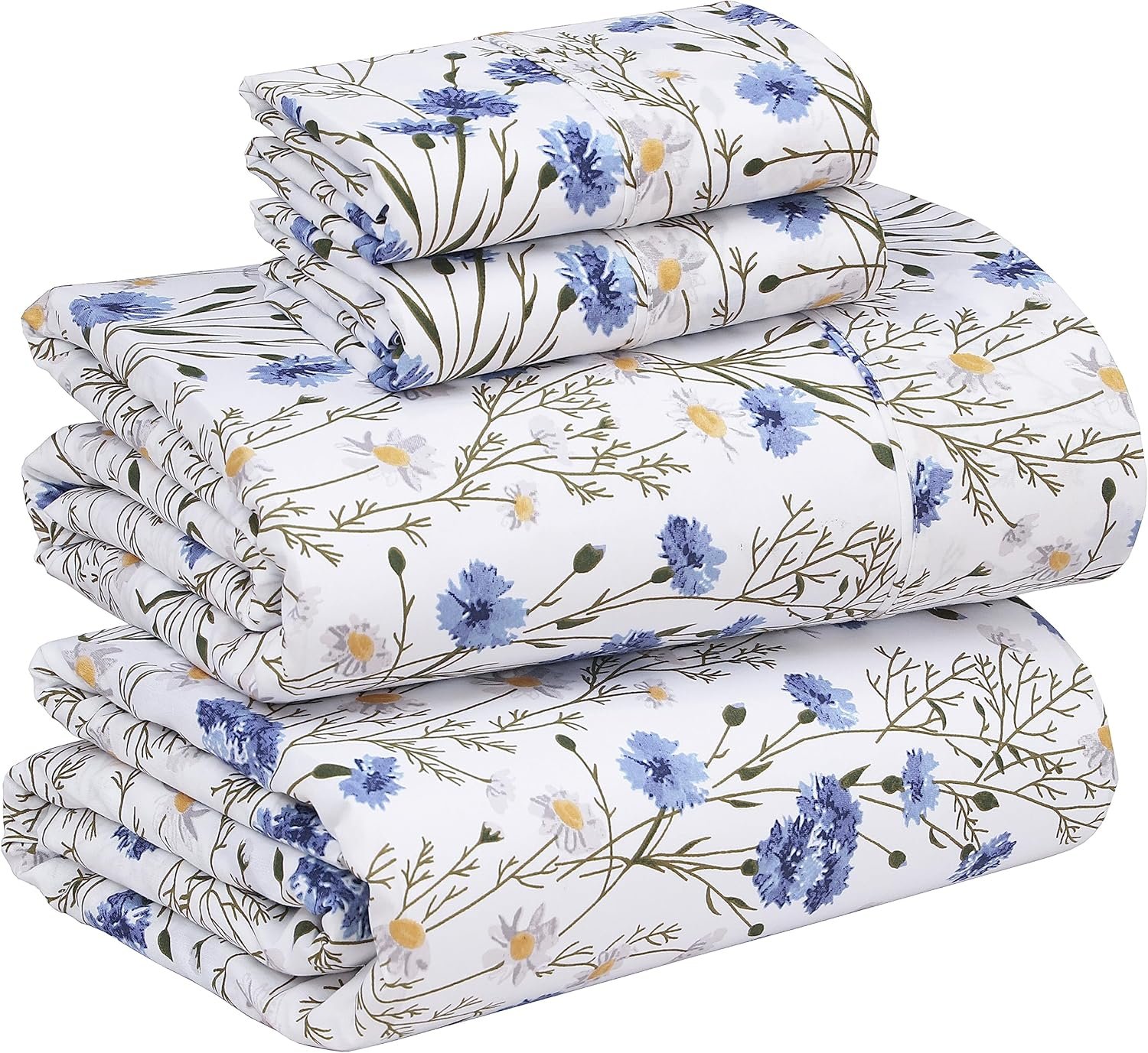 RUVANTI 100% Cotton Percale Sheets Queen Size, Sweet Pea | Crisp Cooling, Deep Pocket 16″, Soft Breathable & Durable, Hotel-Style 4 Piece Set