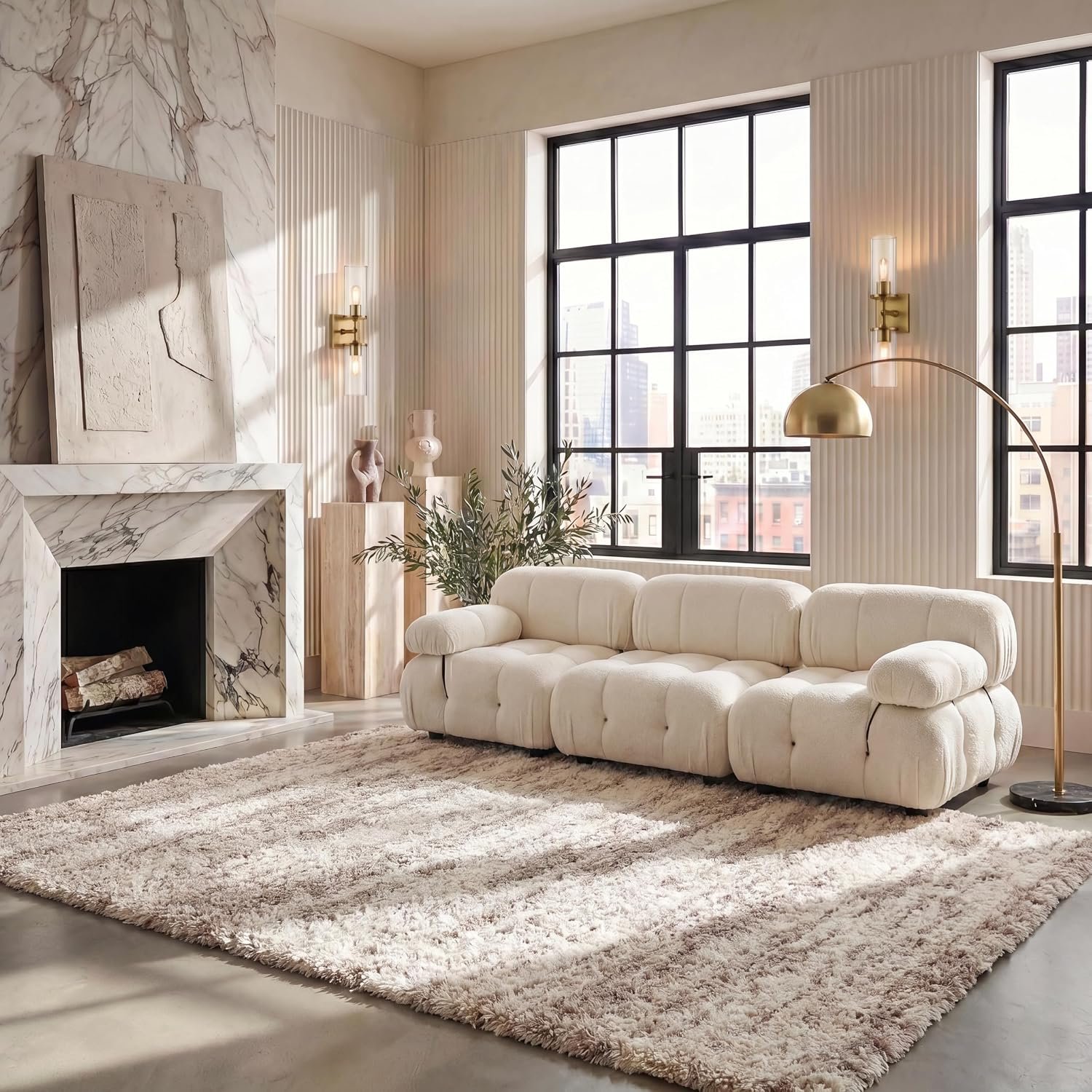 SAFAVIEH Hudson Shag Collection Area Rug – 5’3″ x 7’6″, Ivory & Beige, Modern Design, Non-Shedding & Easy Care, 2-inch Thick Ideal for High Traffic Areas in Living Room, Bedroom (SGH206B)