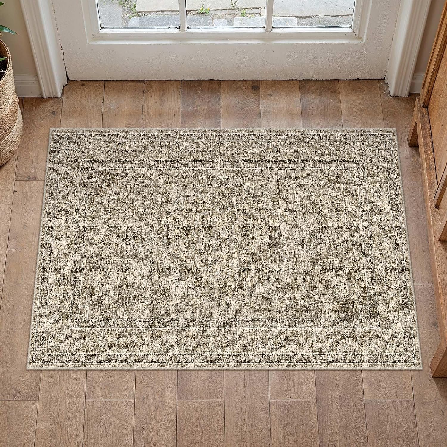 HUGEAR Entryway 2×3 Area Rugs Machine Washable Rugs Vintage Brown Non-Shedding Low Pile Persia Throw Carpet Non Slip for Living Room Bedroom Dining Room Kitchen Office Home Decor