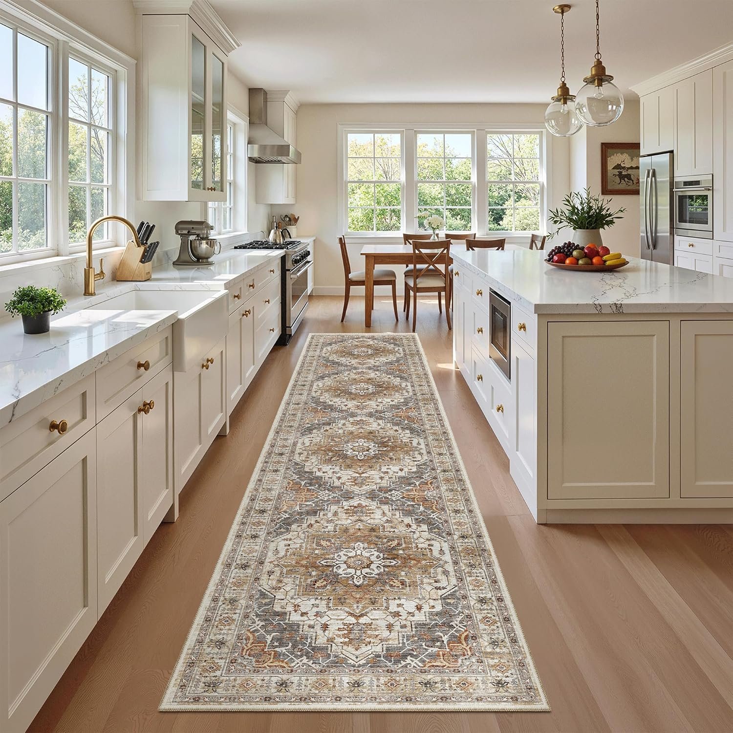 Madane Runner Rugs for Hallway 2×10 Long Washable Non-Slip Hallway Runner Rug Low-Pile Stair Kitchen Runner Throw Carpet for Entrance Living Dining Laundry Room (Turmeric/Grey, 2 x 10)