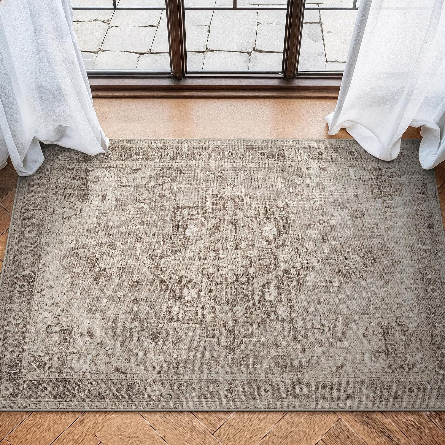 Bloom Rugs Washable Non-Slip 3′ x 5′ Rug – Beige/Gray Traditional Area Rug for Living Room, Bedroom, Dining Room, and Kitchen – Exact Size: 3′ x 5′