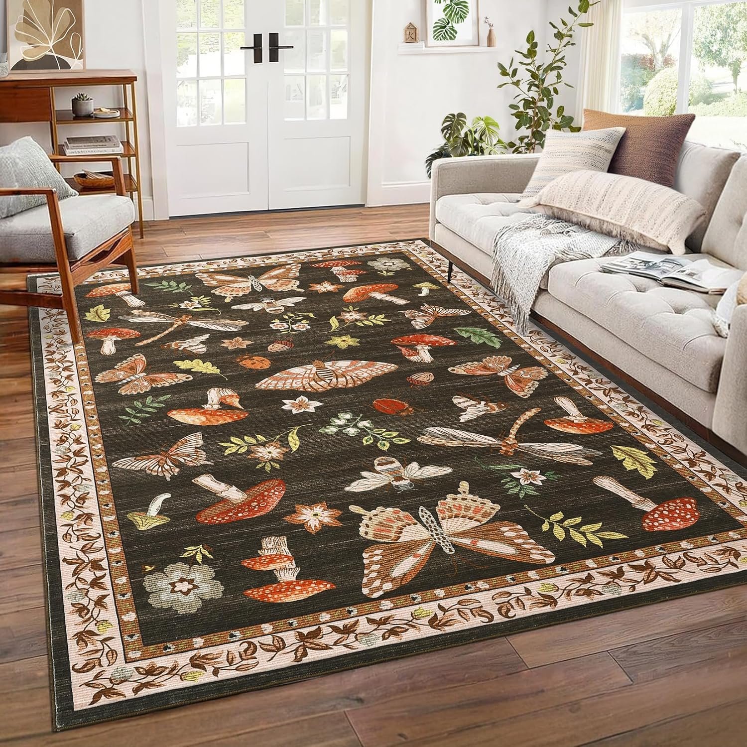 4×6 Rug Non-Slip Washable Carpet – Mushroom Soft Low-Pile Stain Resistant Foldable Rugs for Nursery Kitchen Bedroom Living Room Entryway Indoor Mat with Rubber Back Brown