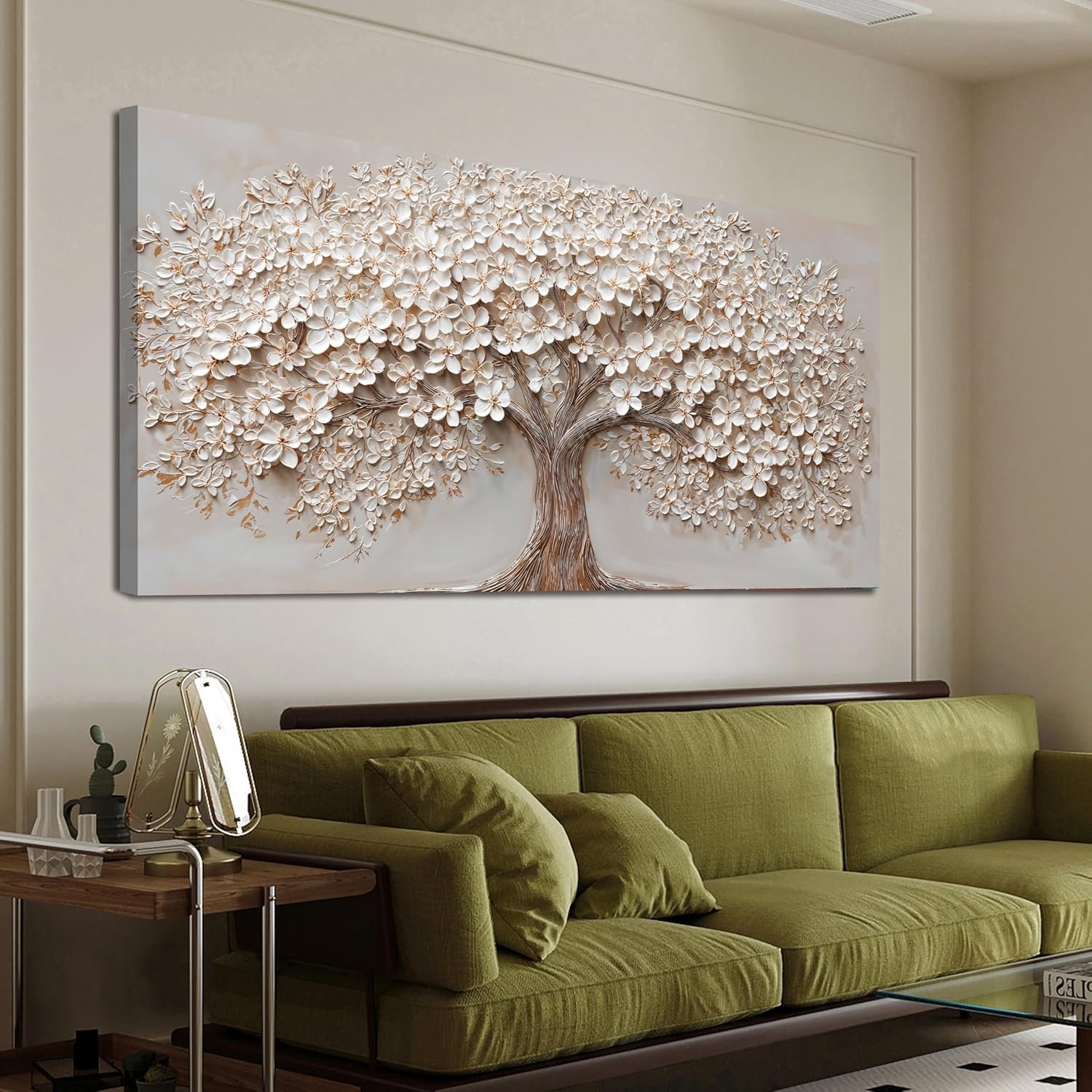Canvas Wall Art Decor Prints Modern Botanical Wall Art Pictures for Living Room Canvas Art Wall Decor Tree of Life Wall Art Decor White Flower Wall Art Prints Artwork for Walls Bedroom Office Decor 20″ X 40″