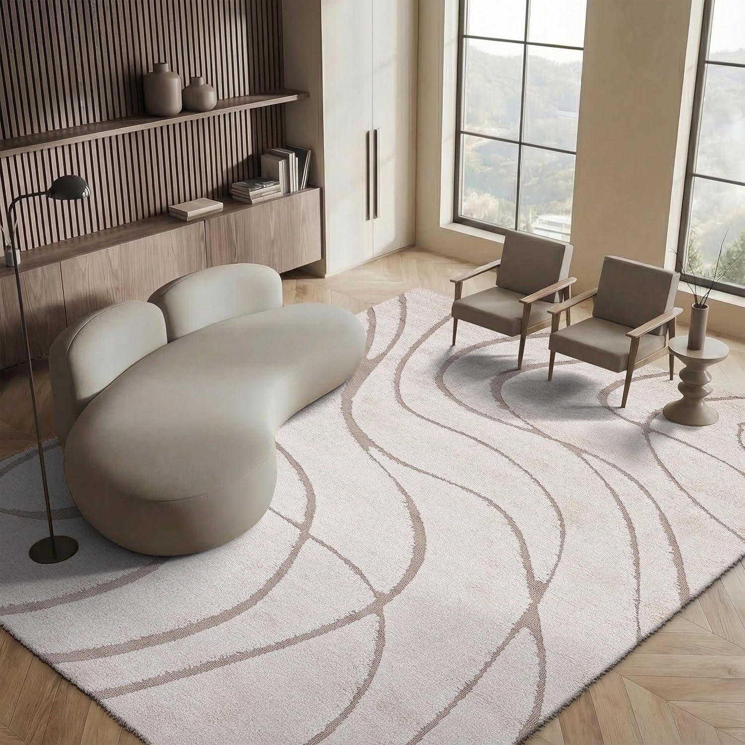 SAFAVIEH Florida Shag Collection Area Rug – 5’3″ x 7’6″, Cream & Beige, Non-Shedding & Easy Care, 1.2-inch Thick Ideal for High Traffic Areas in Living Room, Bedroom (SG471-1113)