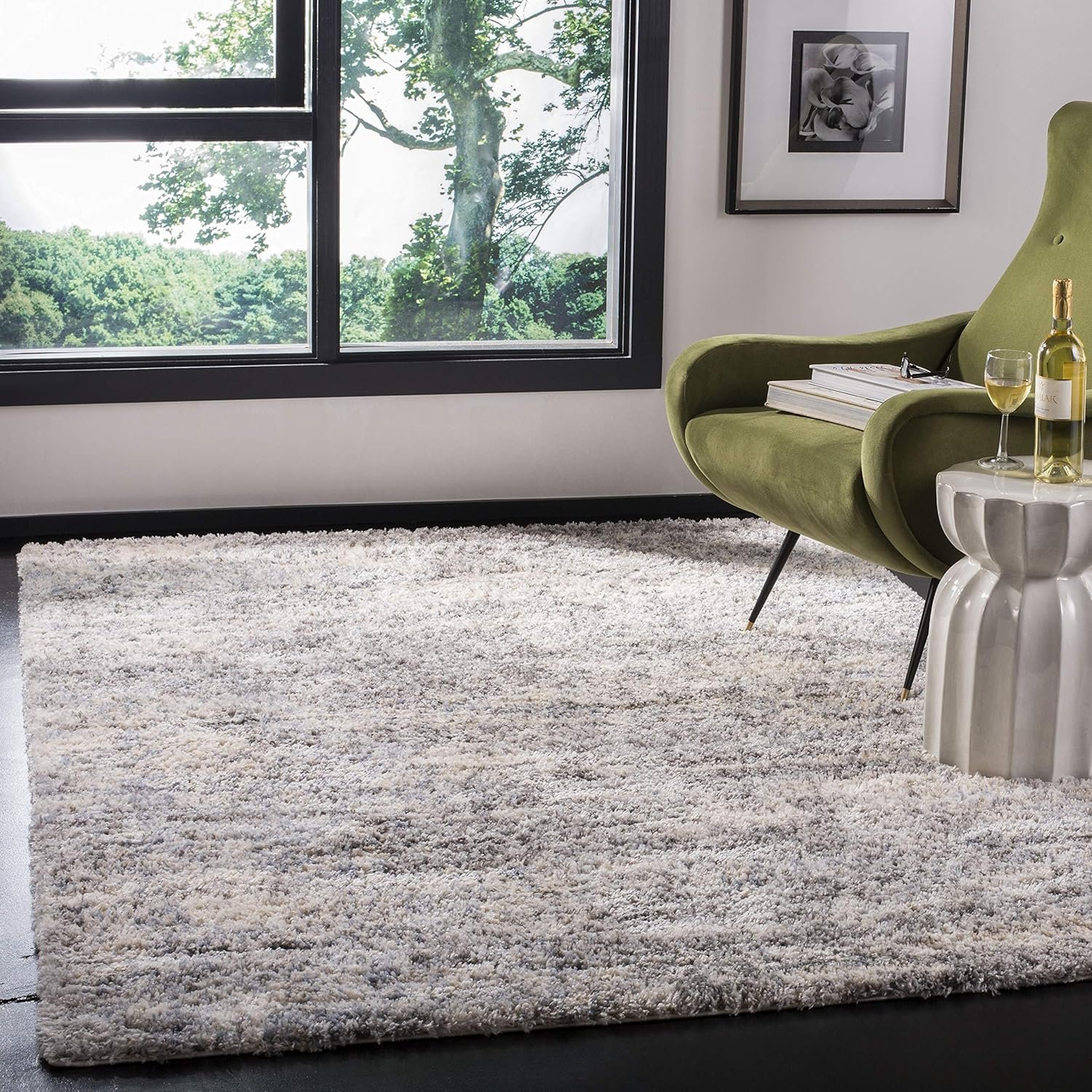 SAFAVIEH Berber Shag Collection Area Rug – 5’3″ x 7’6″, Grey Blue & Cream, Non-Shedding & Easy to Clean, Ideal for Living Room, Bedroom, Dining Space (BER219G)