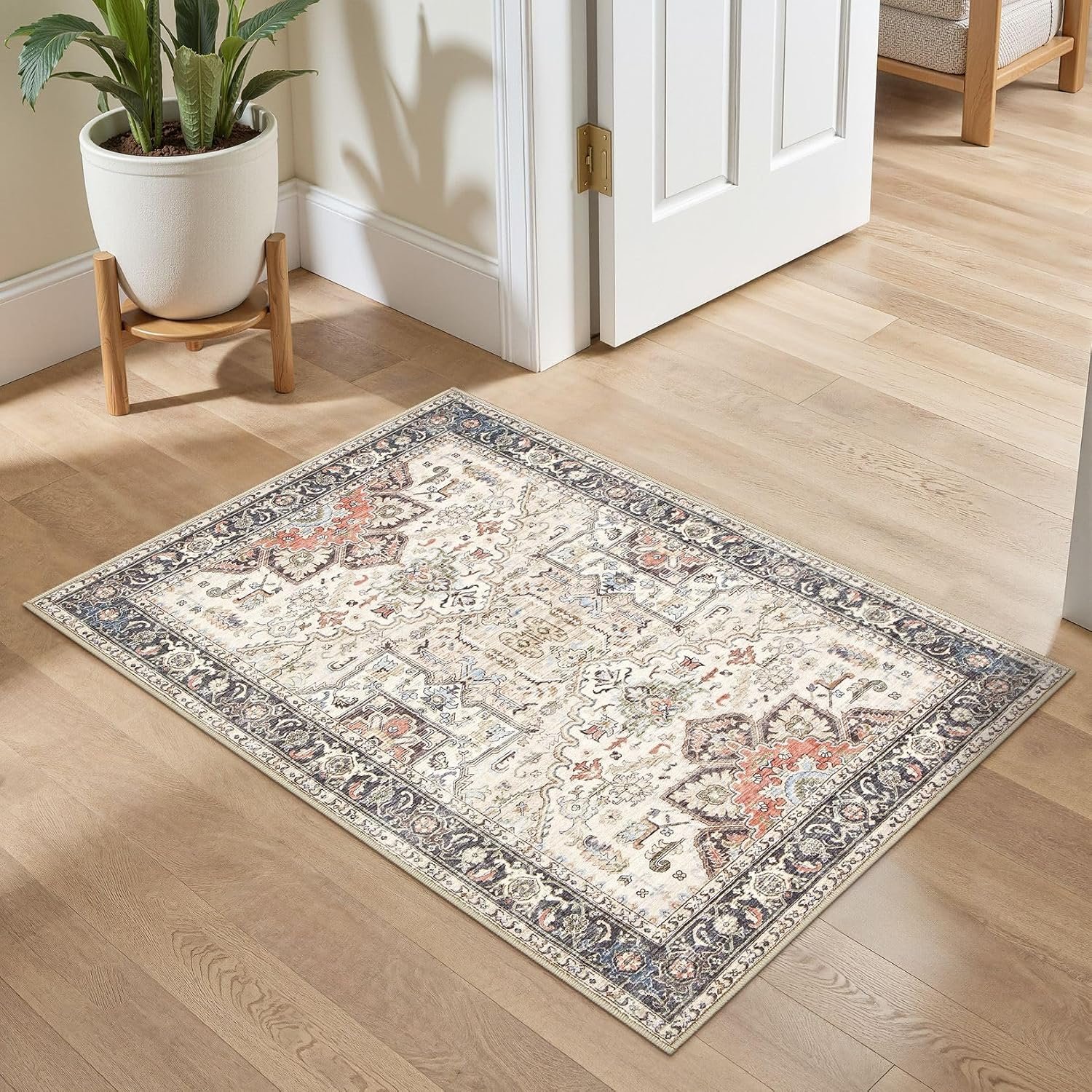 2×3 Washable Entryway Rug: Non-Slip Soft Small Indoor Area Rug for Bedroom Kitchen, Low Pile Stain-Resistant Durable Vintage Floral Carpet for Porch Laundry Kids Room Home Decor (Multi)