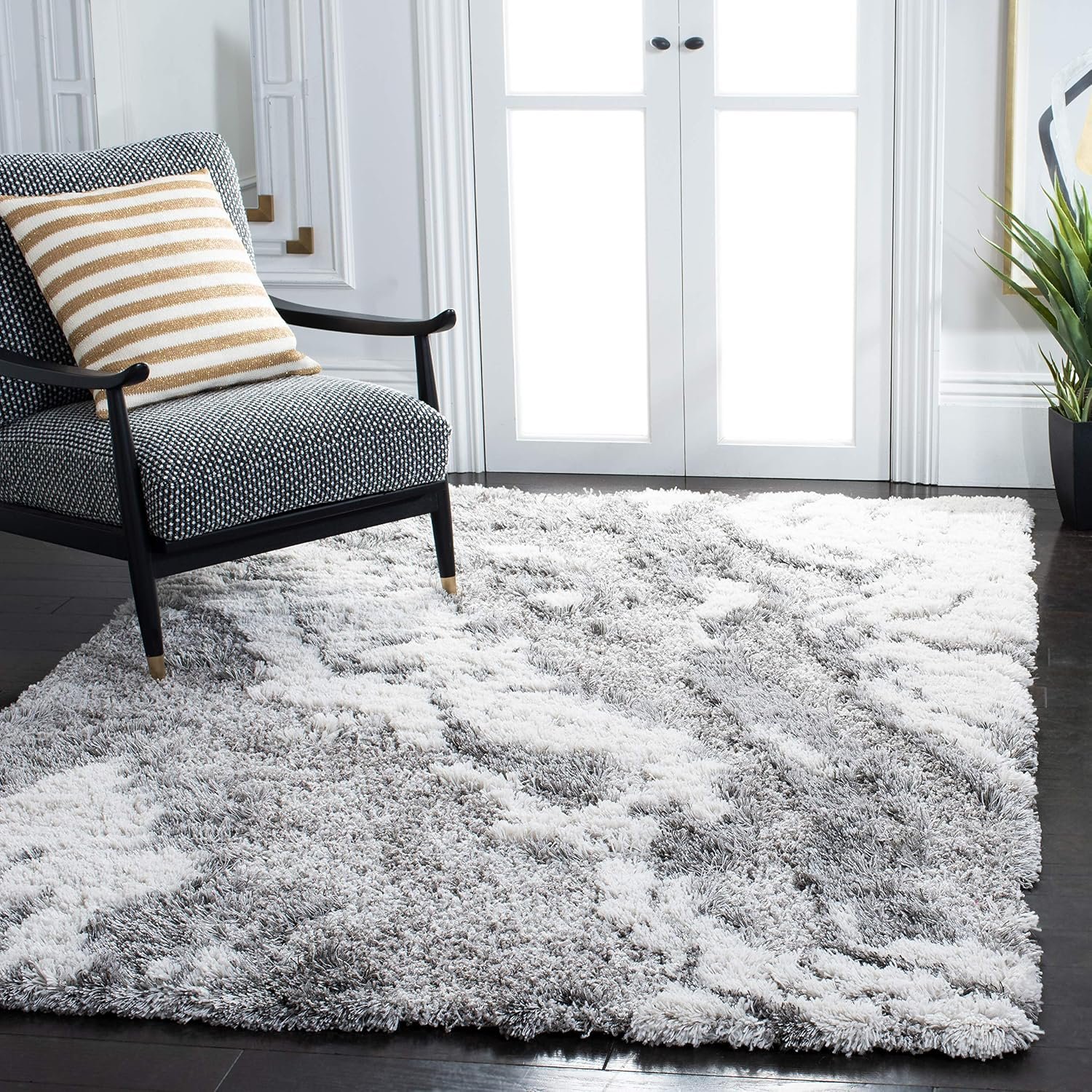 SAFAVIEH Horizon Shag Collection Area Rug – 5’3″ x 7’7″, Grey & Ivory, Modern Abstract Design, Non-Shedding & Easy Care, 2-inch Thick Ideal for High Traffic Areas in Living Room, Bedroom (HZN890F)