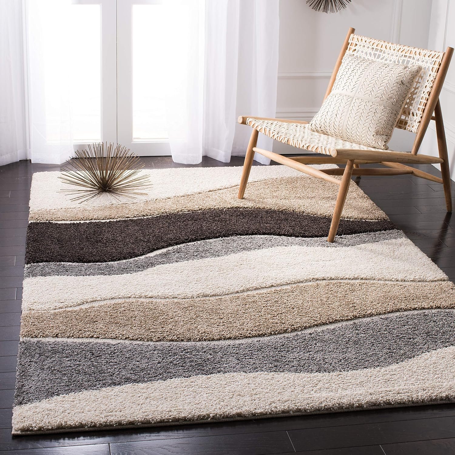 SAFAVIEH Florida Shag Collection Area Rug – 5’3″ x 7’6″, Ivory & Grey, Abstract Design, Non-Shedding & Easy Care, 1.2-inch Thick Ideal for High Traffic Areas in Living Room, Bedroom (SG475-1180)