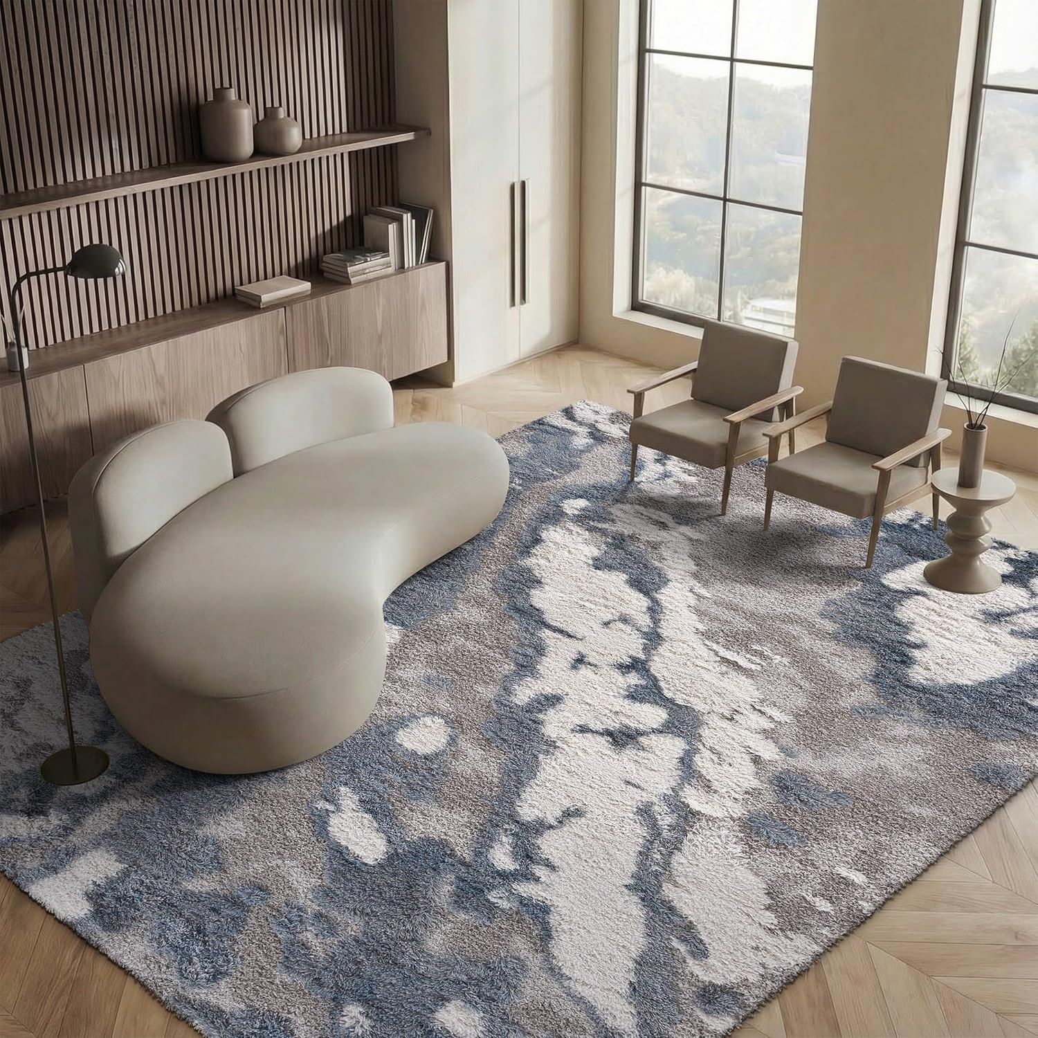 SAFAVIEH Horizon Shag Collection Area Rug – 5’3″ x 7’7″, Grey & Blue, Modern Abstract Design, Non-Shedding & Easy Care, 2-inch Thick Ideal for High Traffic Areas in Living Room, Bedroom (HZN890G)
