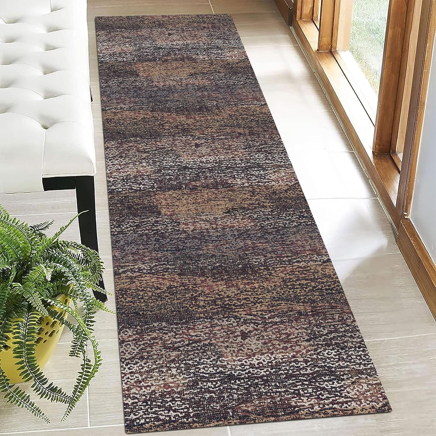RUGSURE Washable Area Rug – 1/6 Thick – Stain & Water Resistant Non-Slip – Resistant Rug for Living Room, Bedroom, Nursery, Pet & Child Friendly, Vintage Charm Area Rugs (Rust, 2’6” x 8′)