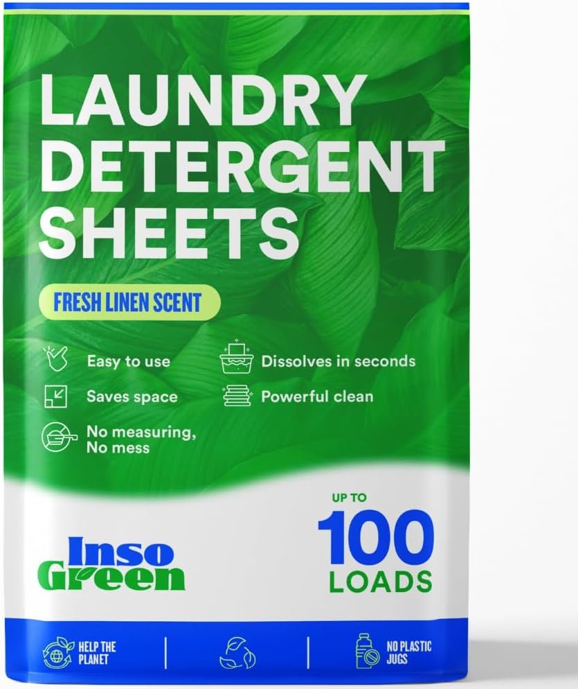 Eco Washer Sheets Detergent – 100 Loads, Zero Plastic Jugs, No Mess & Space-Saving Laundry Strips – Travel Laundry Detergent – 50 Sheets