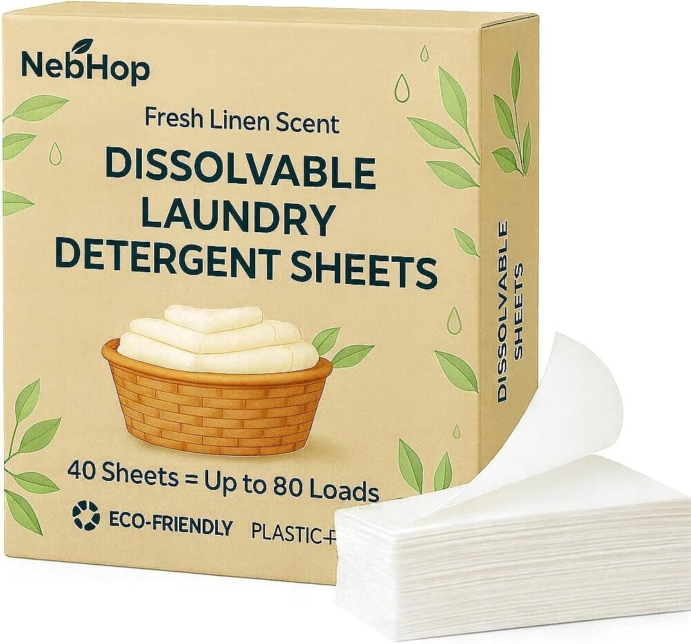 Eco Friendly Laundry Detergent Sheets – Biodegradable Detergent Strips, Fresh Linen Scent, Hypoallergenic Plant Based Washer Sheets, Plastic Free Travel Laundry Detergent, 40 Sheets (80 Loads)