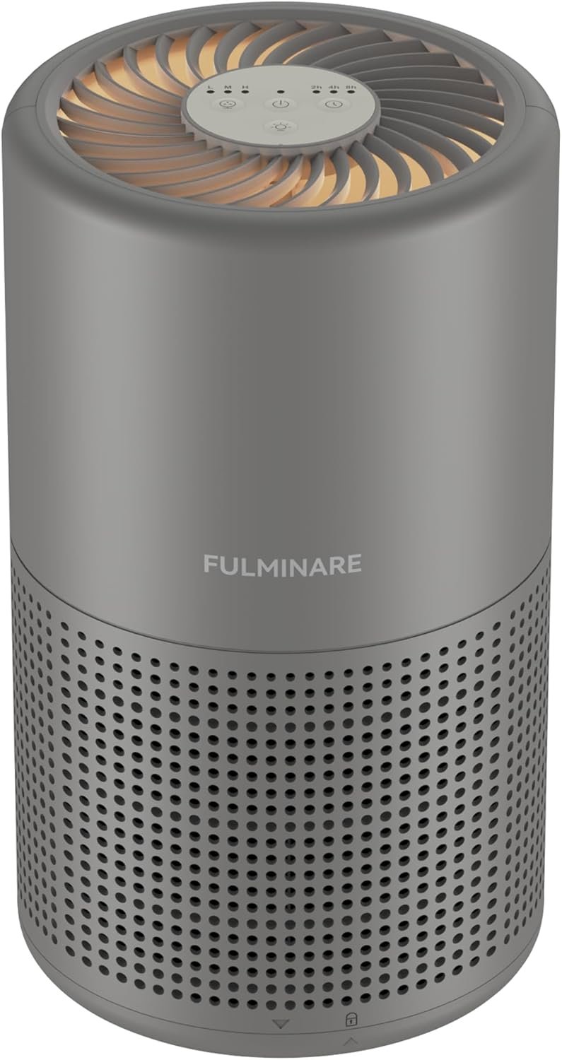 FULMINARE Air Purifiers for Bedroom H13 True HEPA Air Filter (Gray) | Remove Pet Hair, Smoke, Odors，Quiet Air Cleaner With Night Light, Portable Small Air Purifier for Home, Office, Living Room