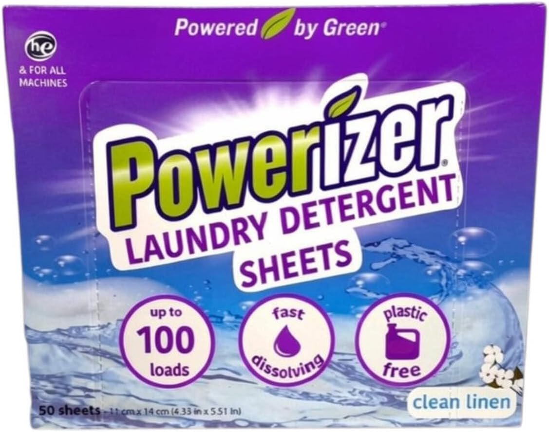 Powerizer Laundry Detergent Sheets – 100 Loads Eco-Friendly No Plastic | Plastic-free eco laundry sheets for sensitive skin home and travel