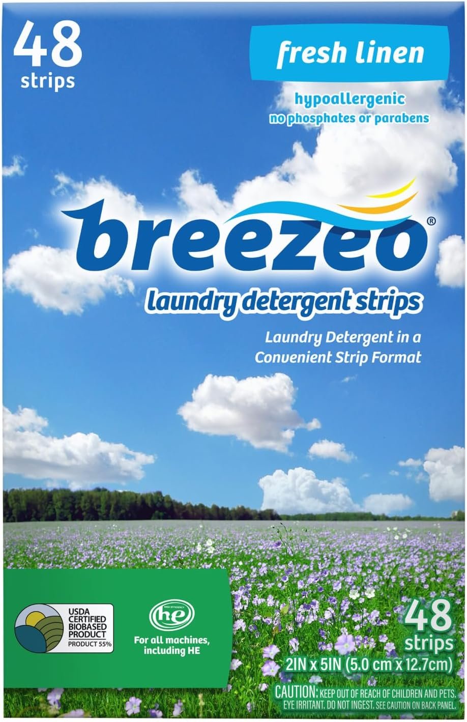 Breezeo Laundry Detergent Strips (48 strips) – Fresh Linen Scent – More Convenient than Pods, Pacs, Liquids or Powders – Great for Home, Dorm, Travel, Camping & Hand-Washing