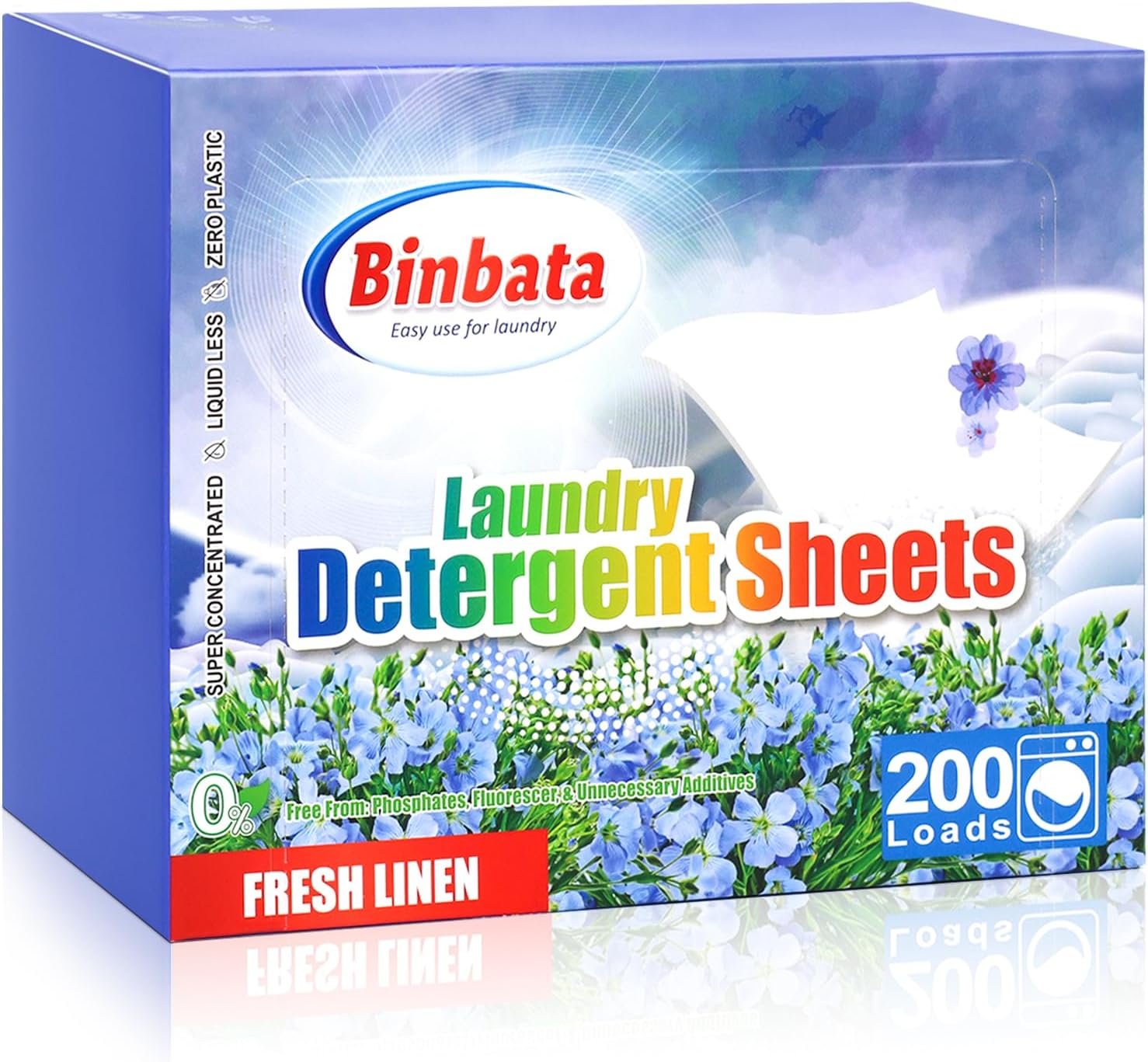 Binbata Laundry Detergent Sheets Up to 200 Loads, Plastic Free Eco-Friendly | Fresh Linen Scent Liquidless Soap, Hypoallergenic Biodegradable Sheets, Suitable for Sensitive Skin, Great For Travel