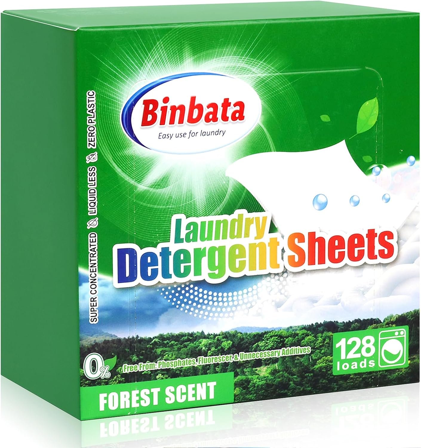 Binbata Laundry Detergent Sheets Up to 128 Loads, Plastic Free Eco-Friendly | Forest Scent Liquidless Soap, Hypoallergenic Biodegradable Sheets, Suitable for Sensitive Skin, Great For Travel