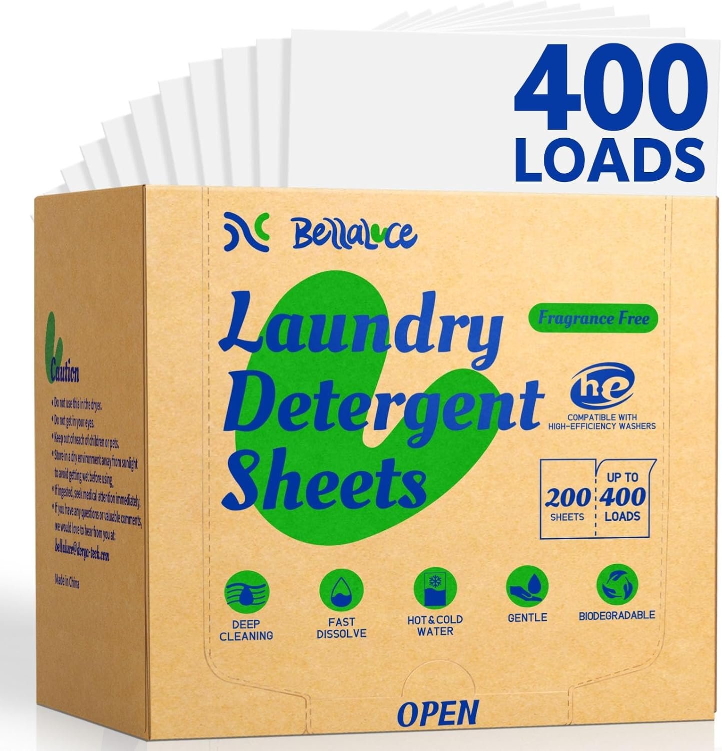 BellaLuce Laundry Detergent Sheets – Fragrance Free, 400 Loads