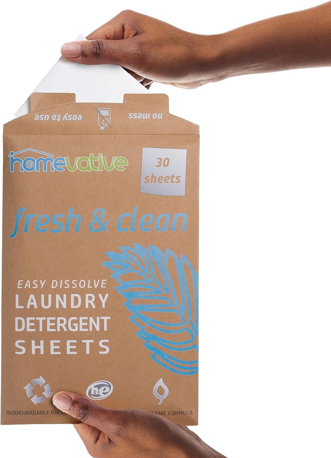 Homevative Laundry Detergent Sheets, 30 Sheets, Up to 60 Loads, Easy Dissolve, Fresh & Clean, Eco package, HE Compatible, Septic friendly, Great for travel, college, laundromat and at home