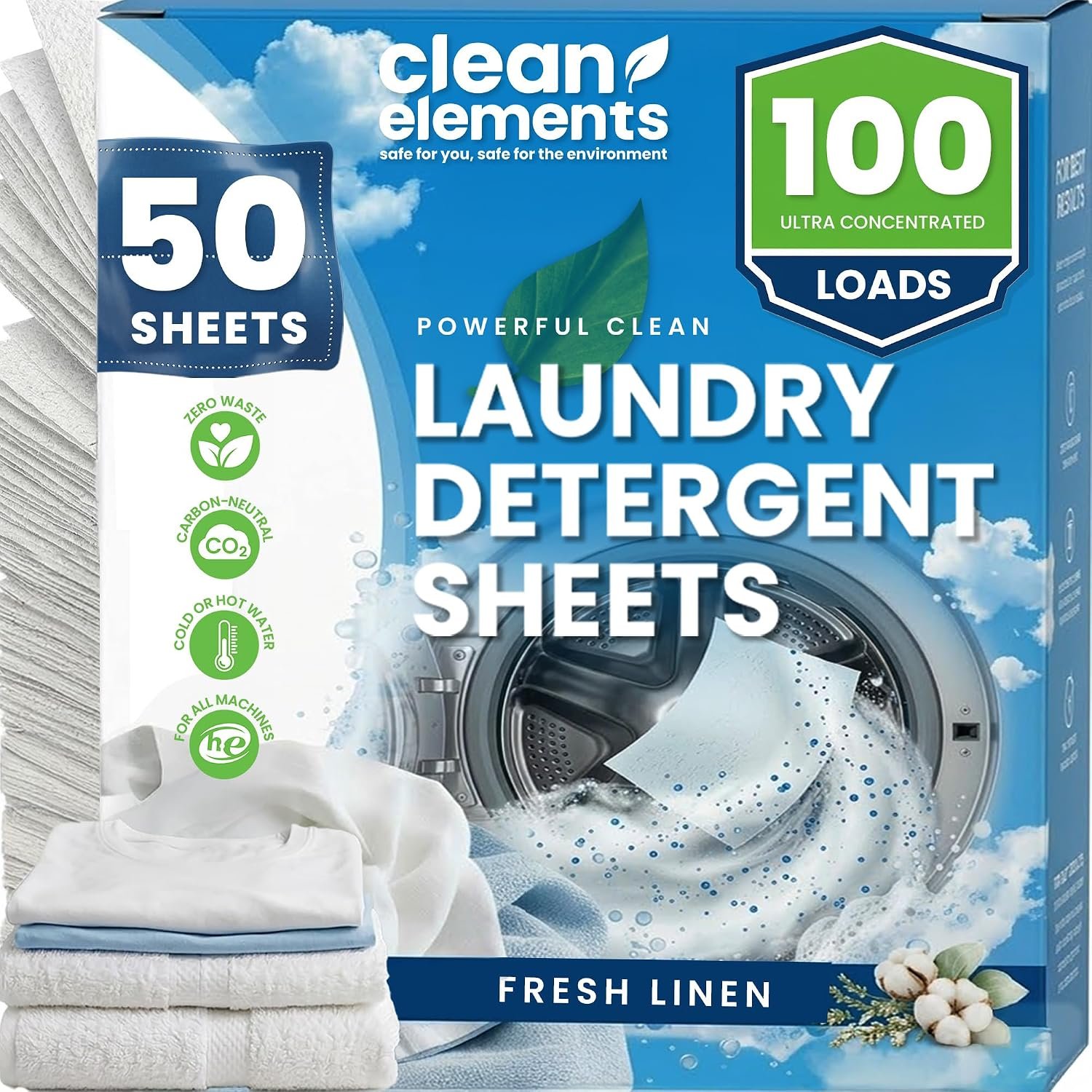 Laundry Detergent Sheets, Fresh Linen, 100 Loads, Travel, Eco Friendly