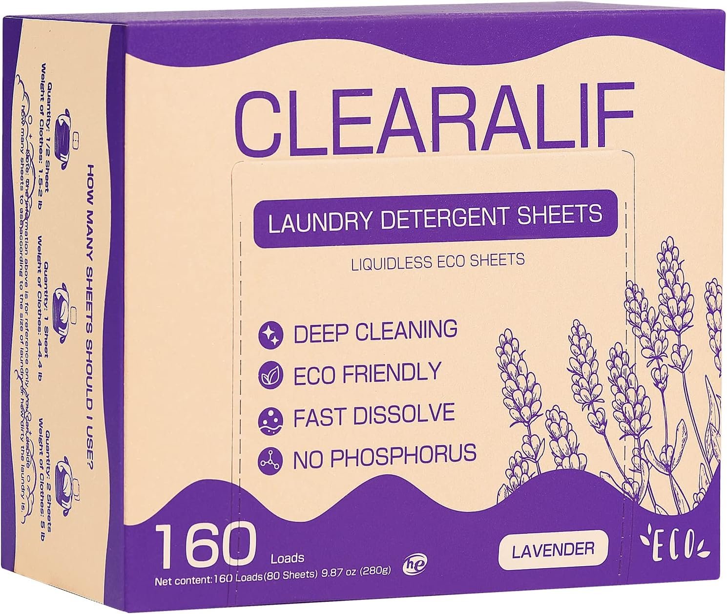 CLEARALIF Laundry Detergent Sheets 80 Sheets (Up to 160 Loads), Lavender – Great For Apartments, Dorms,Eco Friendly | Eco-Friendly & Hypoallergenic, Great for Travel, Apartments & Dorms, Biodegradable Formula, Dissolves in Any Water Temp