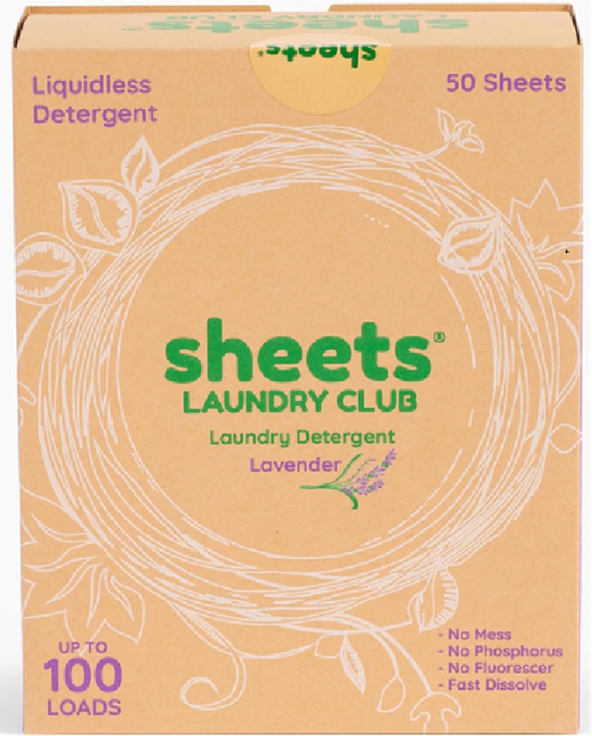 Sheets Laundry Club – Detergent Sheets, 50 Count, Lavender | Up to 100 Loads; Eco-Friendly, Hypoallergenic, Septic-Safe & Plastic-Free; Quick-Dissolving Liquidless Formula