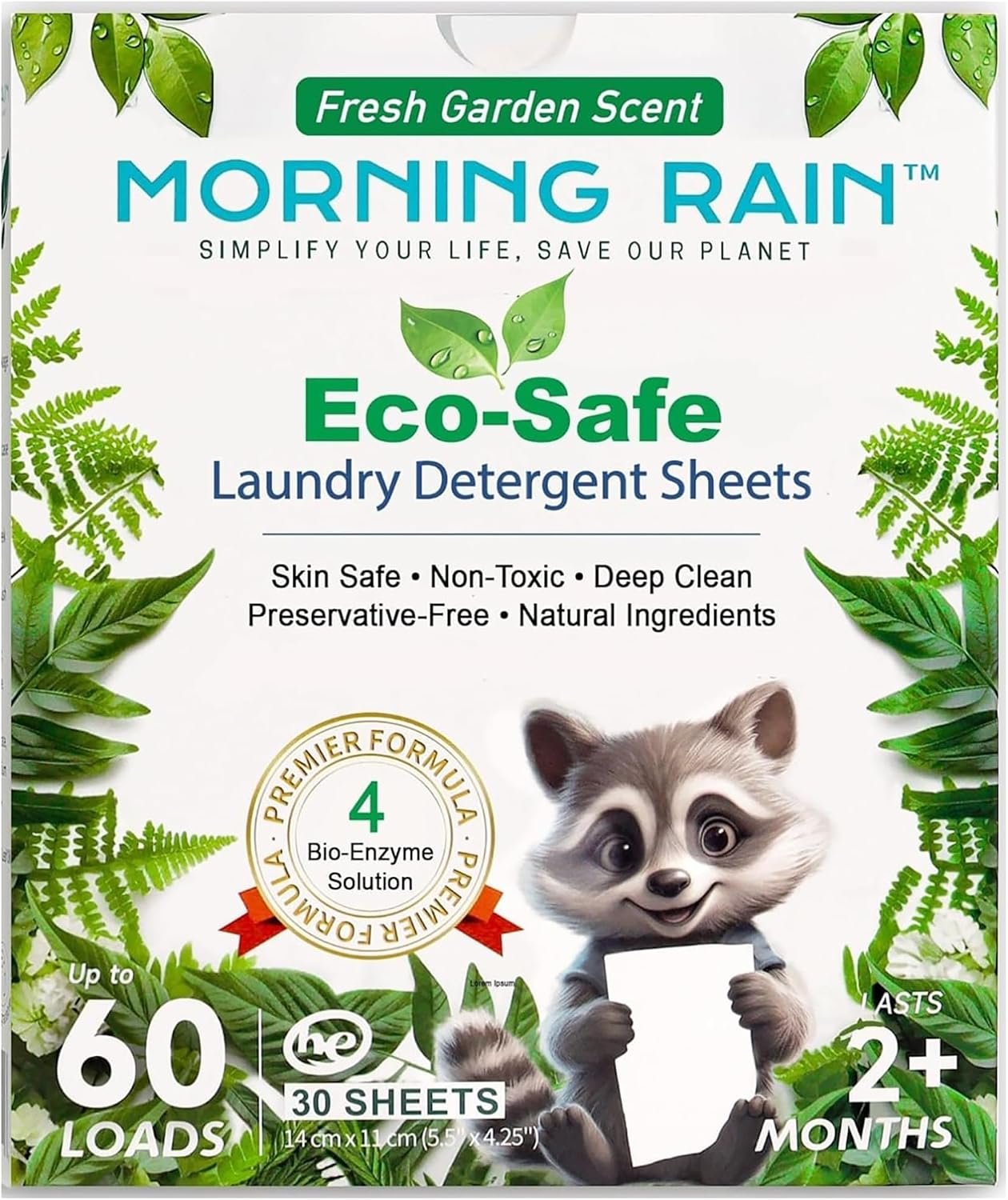 MorningRain Eco-Safe Laundry Detergent Sheets – Ingredients from Finland, Natural Scent, Bio-Enzyme Formula, Power clean, 30 Sheets (Up to 60 Loads) – Non-Toxic, Preservative-Free, Designed in USA